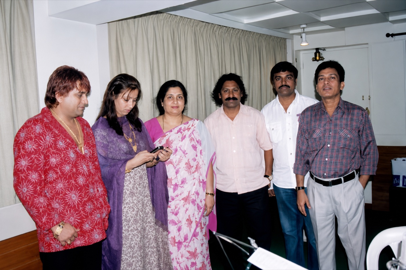Josfi with the playback singer Anuradha Paudwal (in the patterned sari) and fellow musicians, at a recording session.