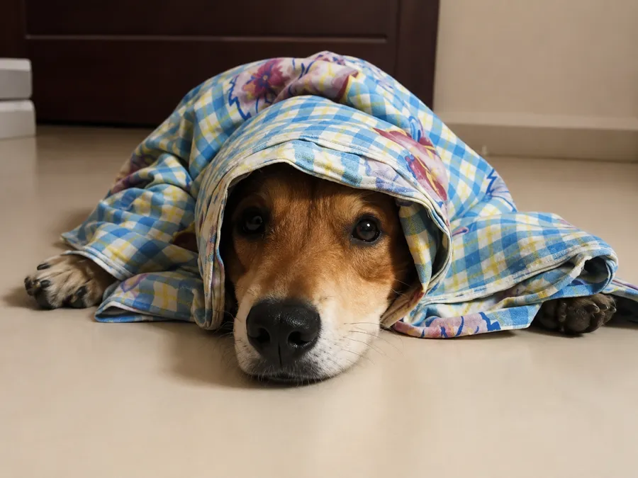 Meebo, hiding — thunder, probably.