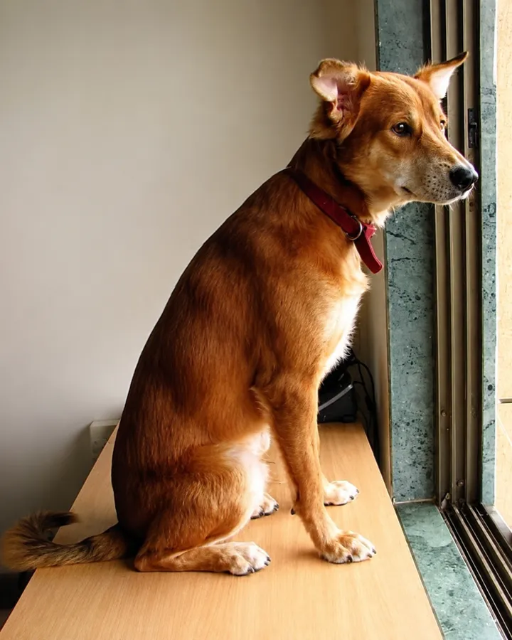 Meebo at the window — waiting for whoever was late home.